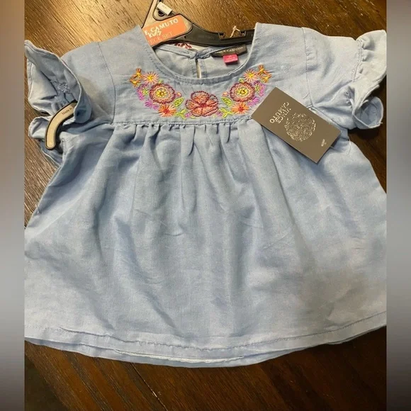 Vince Camuto Matching Chambray 3pc set Girls 3T Floral Embroidered Top Shorts - Picture 4 of 6